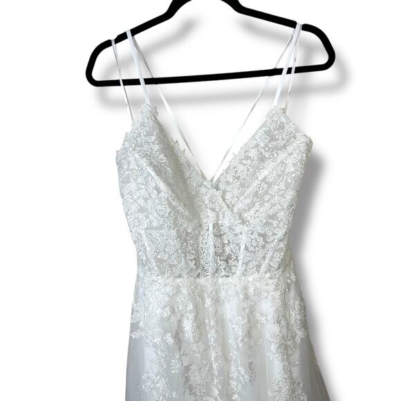 Lulus Bridal NWT Glorious Luxury White Sheer Tulle Embroidered Beaded Maxi Gown - Picture 5 of 10